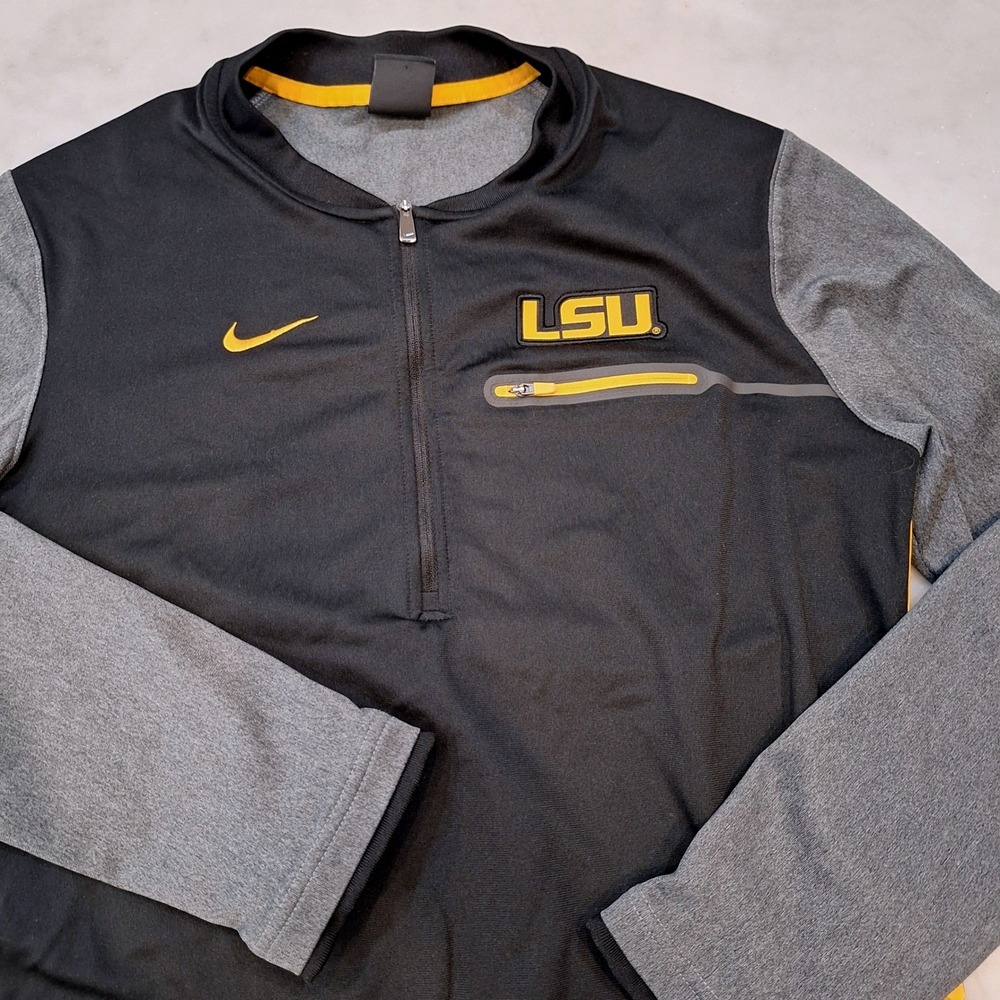 Nike LSU Tigers Pullover Mens Small Black Yellow Dri-FIT 1/4 Zip Athletic Top
